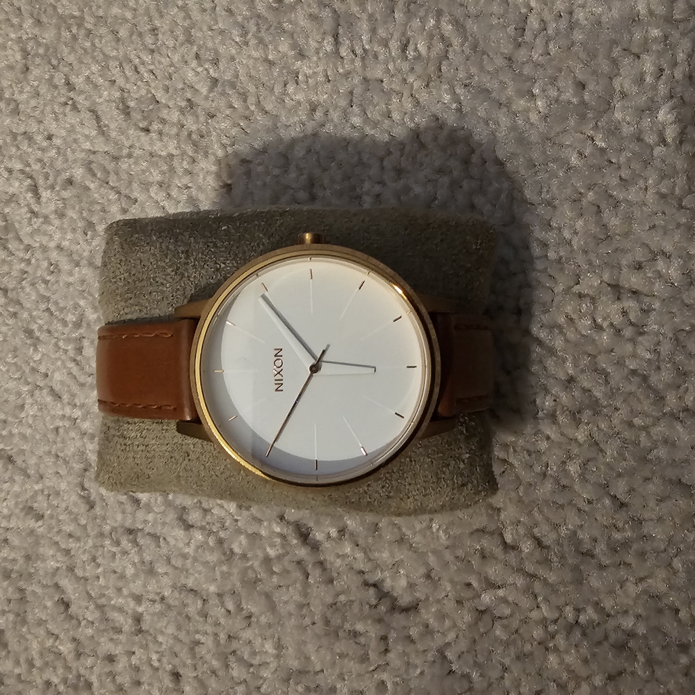 Nixon Gold and Brown Leather Watch